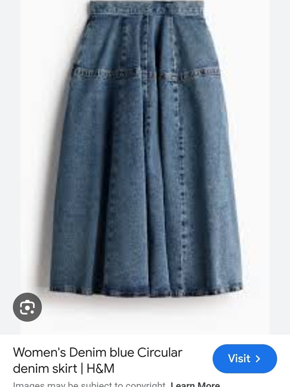 H&M Blue Denim Midi Skirt with Panel Details Size 14